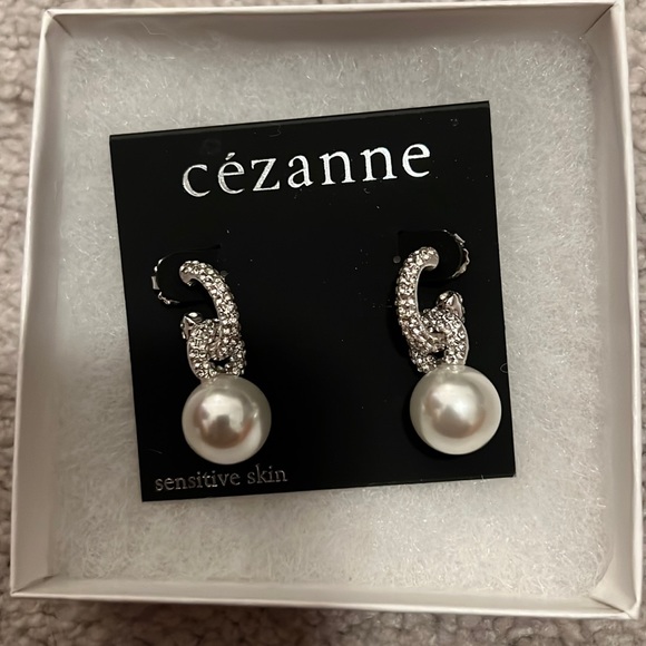 Cézanne Pave Hoop Crystal Pearl Drop Earrings - Picture 3 of 3
